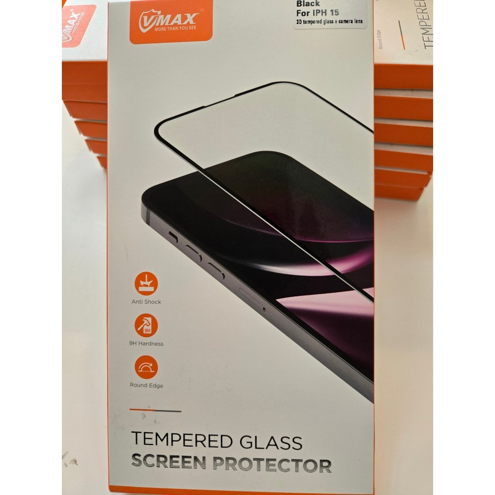 VMAX Tempered Glass Screen Protector for iPhone 15 Black 9H Hardness Anti Shock